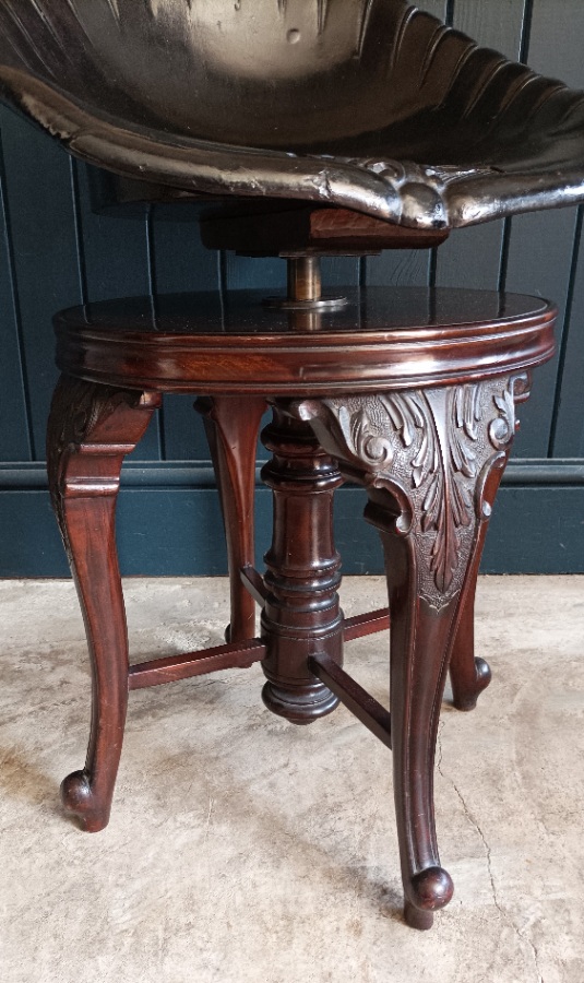 Antique Papier Mache and Mahogany Revolving Harpist Music Stool (12).jpg